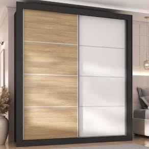 Guarda-roupas Casal 2 Portas De Correr 4 Gavetas Chicago Multimóveis Mp4268 Madeirado/branco Madeirado/branco
