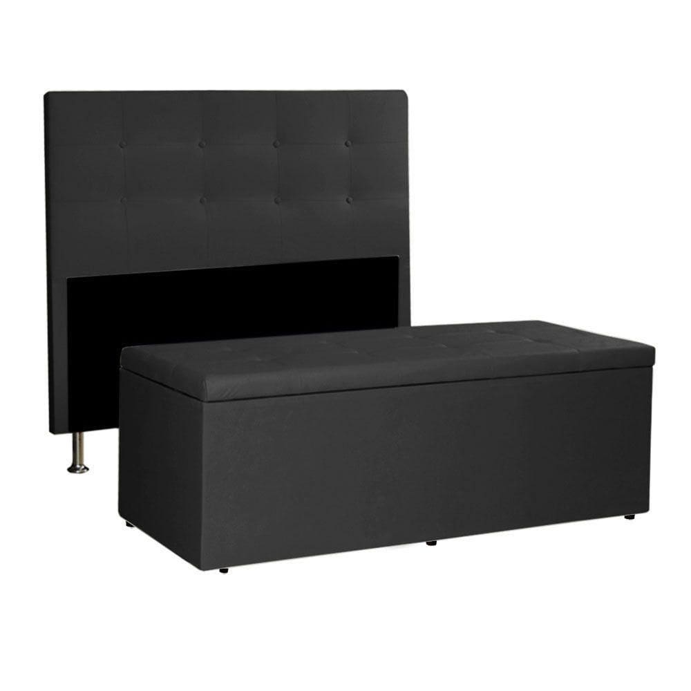 Kit Cabeceira E Calçadeira Baú Solteiro 0,90m Berlim Suede Preto - Pallazio