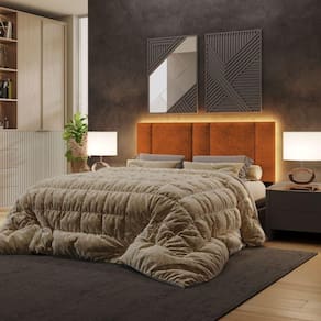 Cabeceira Estofada Cama Casal Queen Size Led Splend 160 Cm Buclé Terracota