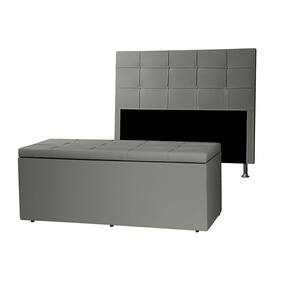 Kit Cabeceira E Calçadeira Baú Solteiro 0,90m Roma Corano Cinza - Pallazio