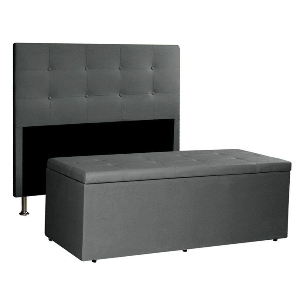 Kit Cabeceira E Calçadeira Baú King 1,95m Berlim Suede Cinza - Pallazio