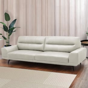 Sofá Decorativo Ashton 3 Lugares Sala De Estar 236cm Pés Em Aço Couro Off White G88 - Gran Belo