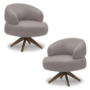 Kit 2 Poltronas Decorativas Katy Sala De Estar Base Giratória Em Madeira Couro Avelã G88 - Gran Belo