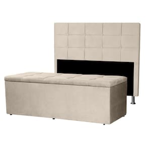 Kit Cabeceira E Calçadeira Baú Casal 1,40m Roma Suede Bege - Pallazio