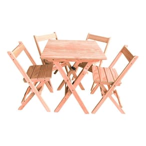 Conjunto Mesa Dobrável 60x60cm Com 4 Cadeiras Em Madeira Maciça - Cru - Bege