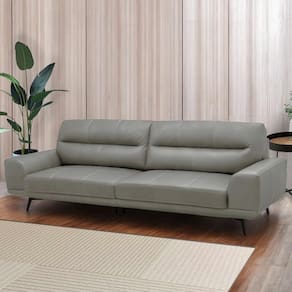 Sofá Decorativo Ashton 3 Lugares Sala De Estar 236cm Pés Em Aço Couro Grafite G88 - Gran Belo