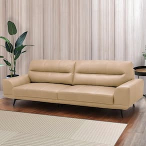 Sofá Decorativo Ashton 3 Lugares Sala De Estar 256cm Pés Em Aço Couro Nude G88 - Gran Belo