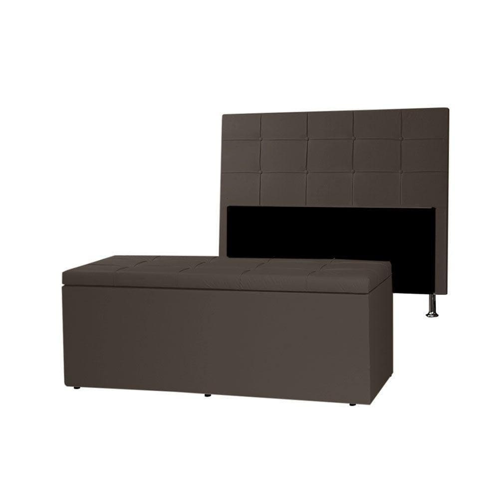 Kit Cabeceira E Calçadeira Baú Casal 1,40m Roma Corano Marrom - Pallazio
