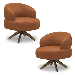 Kit 2 Poltronas Decorativas Katy Sala De Estar Base Giratória Madeira Couro Conhaque