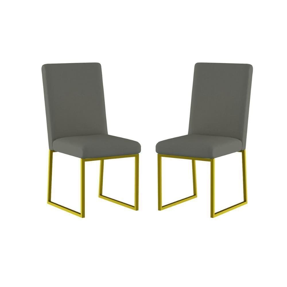 Kit 2 Cadeiras De Jantar Com Base De Ferro Dourado Balaqui Cinza