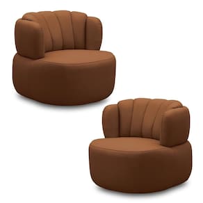 Kit 2 Poltronas Decorativas Mariele Sala De Estar Base Giratória Aço Couro Conhaque