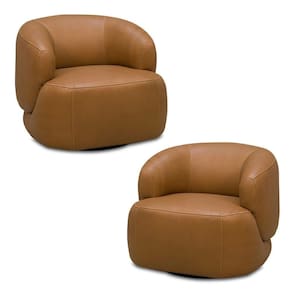 Kit 2 Poltronas Decorativas Verona Sala De Estar Base Giratória Aço Couro Caramelo