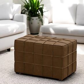 Puff Decorativo Augusto 70cm Sala De Estar Couro Marrom Claro Manchado G88 - Gran Belo