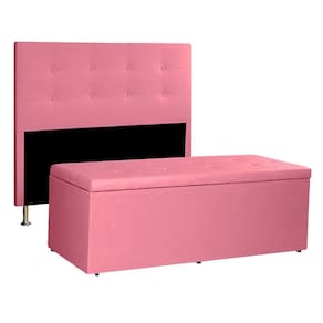 Kit Cabeceira E Calçadeira Baú Casal 1,40m Berlim Suede Rosa - Pallazio