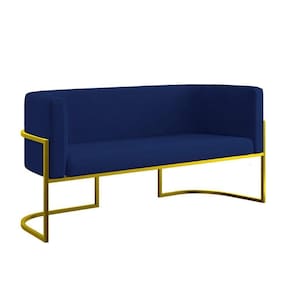 Sofá 2 Lugares Com Base De Metal Dourada Reforçada Azul Marinho