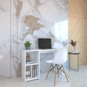Mesa Escrivaninha Home Office com 3 Nichos - Branco
