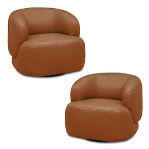 Kit 2 Poltronas Decorativas Verona Sala De Estar Base Giratória Aço Couro Conhaque