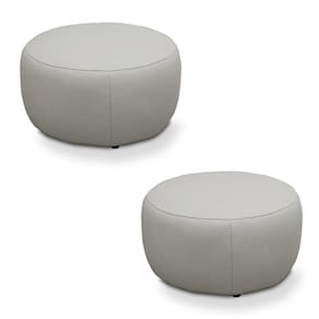 Kit 2 Puffs Decorativos Mariele Sala De Estar Pés Em Madeira Couro Off White G88 - Gran Belo