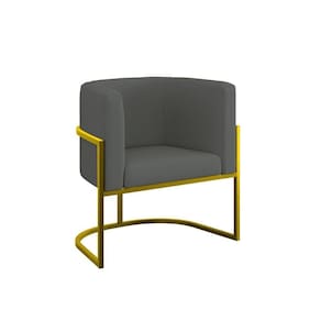 Poltrona Veludo Decorativa Lua Base De Ferro Gold Cinza