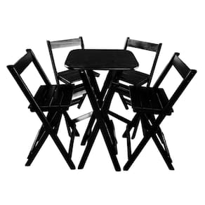 Conjunto Mesa Bistrô Bar Dobrável Com 4 Cadeiras Em Madeira Maciça - Preto - Preto