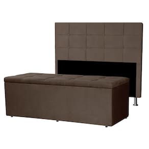 Kit Cabeceira E Calçadeira Baú Solteiro 0,90m Roma Suede Marrom - Pallazio