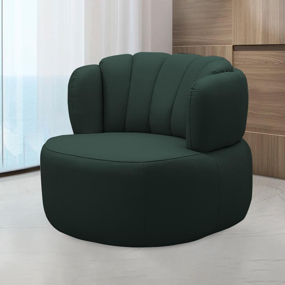 Poltrona Decorativa Mariele Sala De Estar Base Giratória Em Aço Couro Verde Musgo G88 - Gran Belo