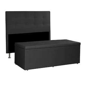 Kit Cabeceira E Calçadeira Baú King 1,95m Berlim Suede Preto - Pallazio