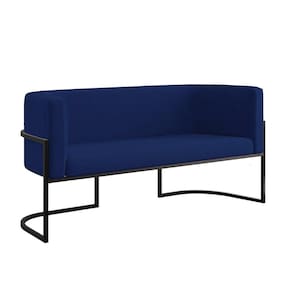 Sofá 2 Lugares Com Base De Metal Preto Reforçada Azul Marinho