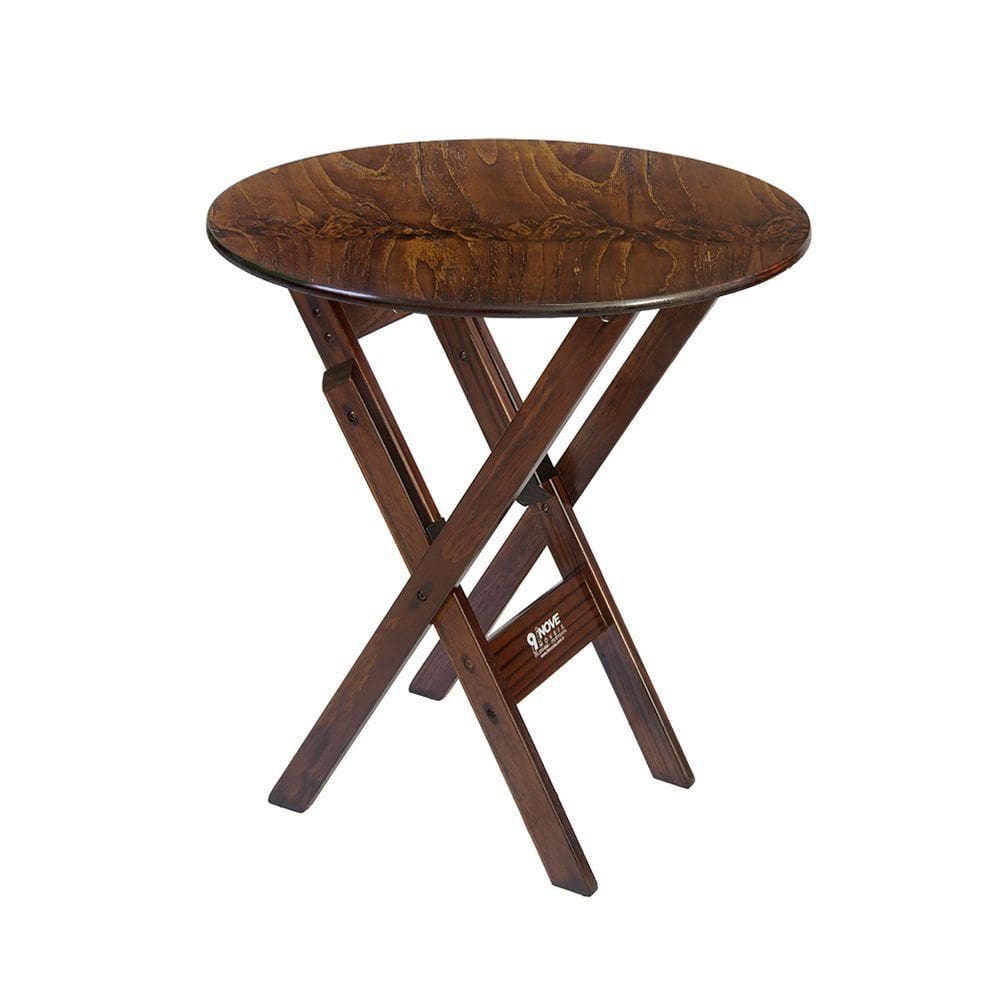 Mesa Redonda 70cm Dobrável Em Madeira Maciça - Imbuia - Bege