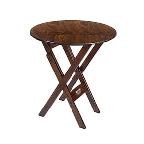 Mesa Redonda 70cm Dobrável Em Madeira Maciça - Imbuia - Bege