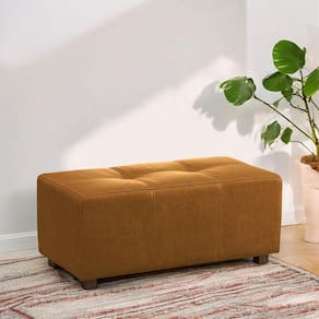 Puff Decorativo Merlin Sala De Estar Couro Caramelo Manchado G88 - Gran Belo