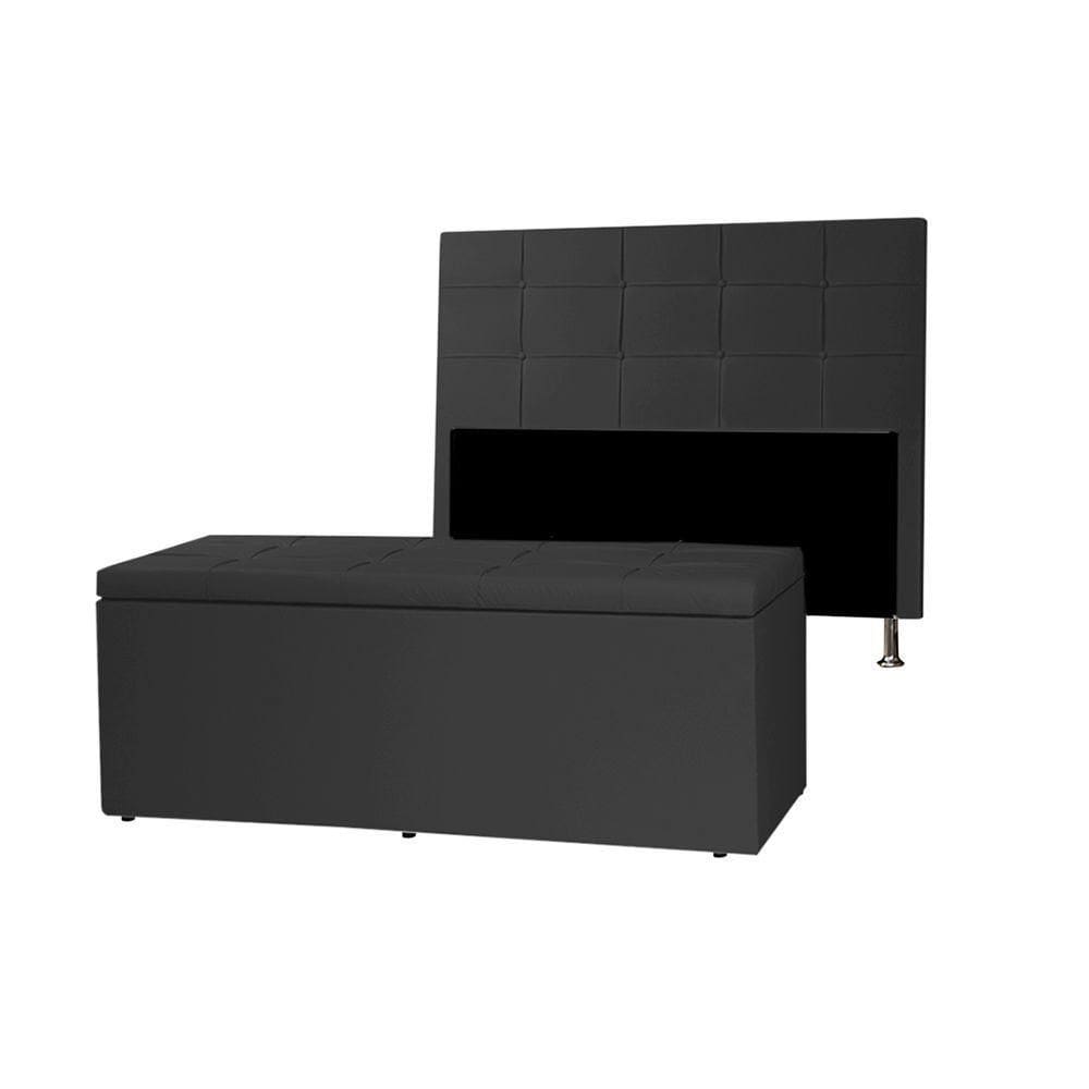 Kit Cabeceira E Calçadeira Baú Queen 1,60m Roma Corano Preto - Pallazio
