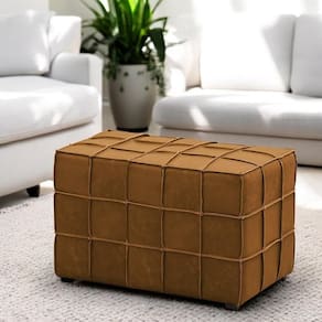 Puff Decorativo Augusto 70cm Sala De Estar Couro Caramelo Manchado G88 - Gran Belo