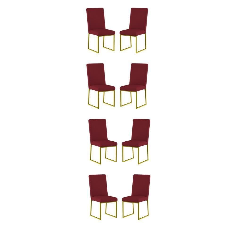 Kit 8 Cadeiras De Jantar Com Base De Ferro Dourado Balaqui Marsala