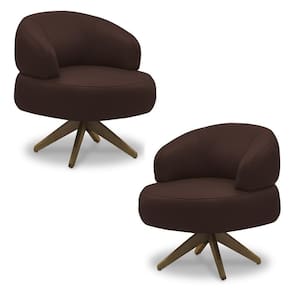 Kit 2 Poltronas Decorativas Katy Sala De Estar Base Giratória Madeira Couro Marrom Chocolate