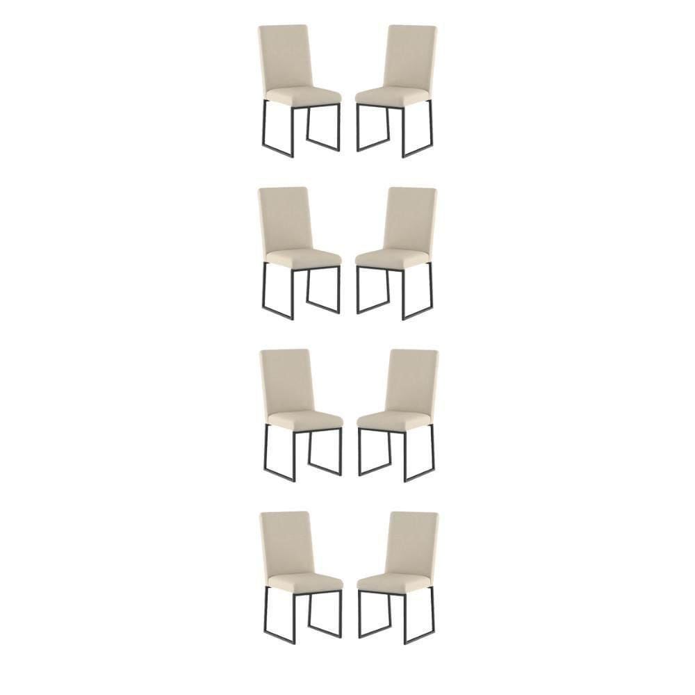 Kit 8 Cadeiras De Jantar Com Base De Ferro Preto Balaqui Bege