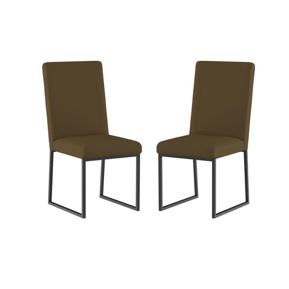 Kit 2 Cadeiras De Jantar Com Base De Ferro Preto Balaqui Marrom