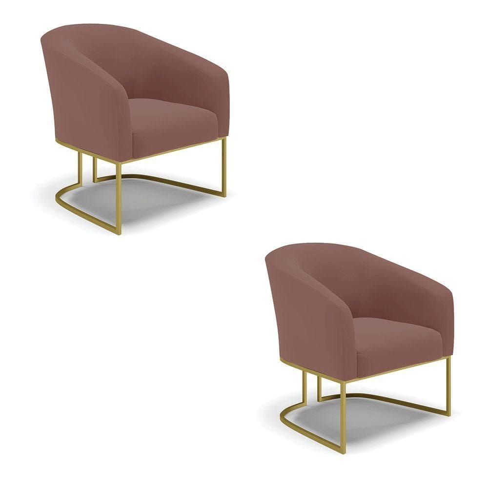 Cadeira Sala De Jantar Base Industrial Dourado Kit 2 Stella Veludo D03 - D`rossi Cor Rose
