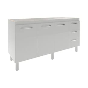 Balcão Armário Cozinha Gabinete Para Pia 148 Cm 3 Gavetas E 3 Portas Deise Branco