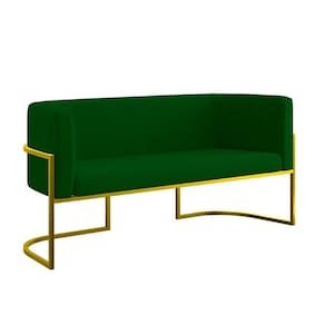 Sofá 2 Lugares Com Base De Metal Dourada Reforçada Verde
