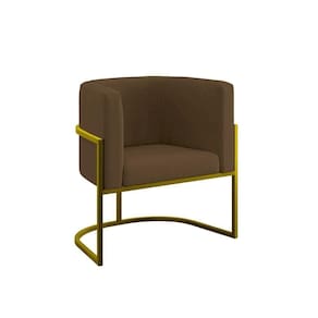 Poltrona Cadeira Decorativa Lua Base De Ferro Gold Marrom