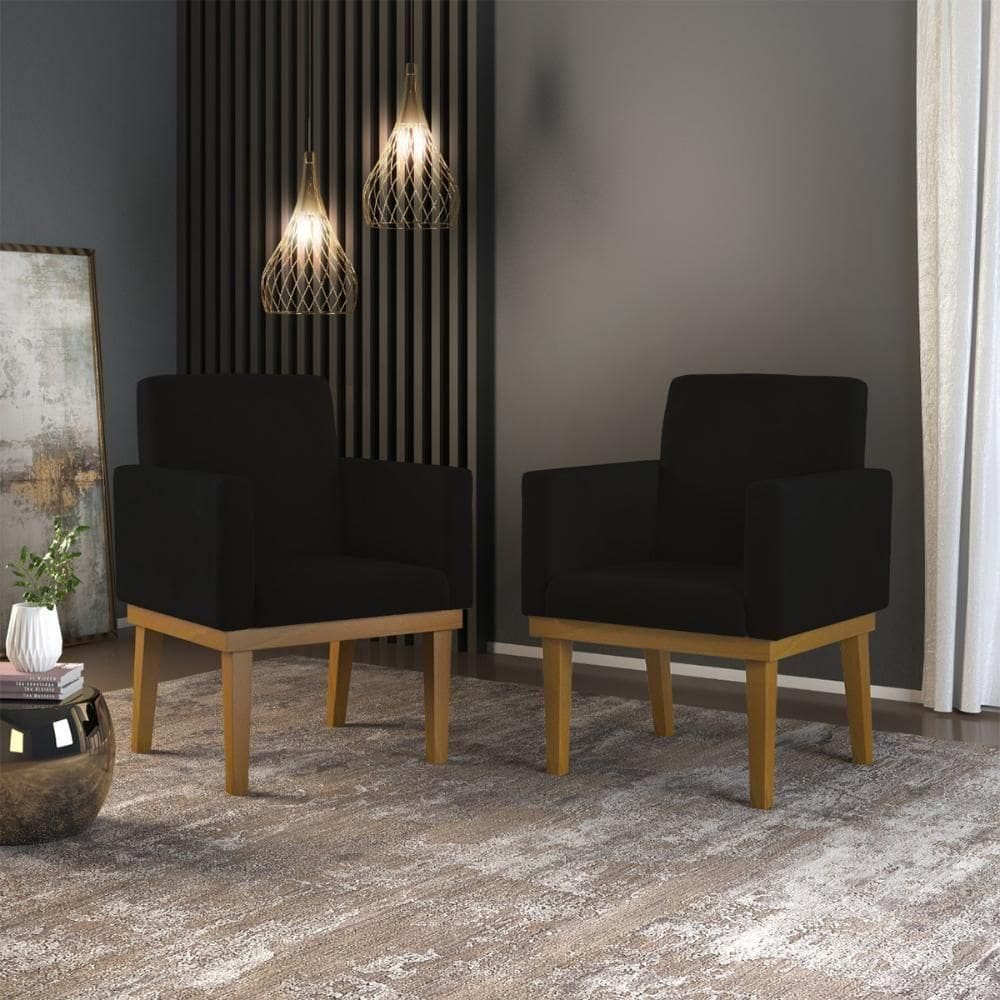 Kit 2 Poltronas Cadeira Decorativa Base Reforçada Preto