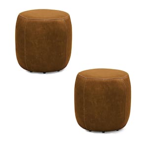 Kit 2 Puffs Decorativos Yuri Sala De Estar Couro Caramelo Manchado G88 - Gran Belo