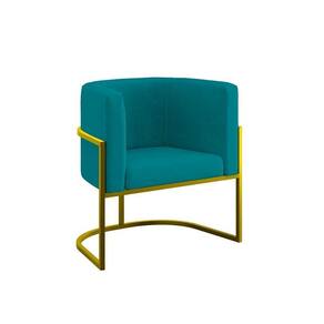 Poltrona Cadeira Decorativa Lua Base De Ferro Gold Azul Turquesa