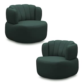 Kit 2 Poltronas Decorativas Mariele Sala De Estar Base Giratória Aço Couro Verde Musgo
