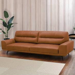 Sofá Decorativo Ashton 3 Lugares Sala De Estar 216cm Pés Em Aço Couro Conhaque G88 - Gran Belo