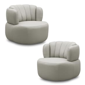 Kit 2 Poltronas Decorativas Mariele Sala De Estar Base Giratória Aço Couro Off White