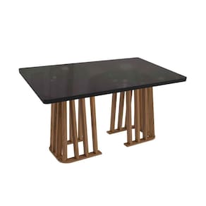 Mesa de Sala Jantar Alteia c/ Tampo Madeirado c/ Vidro 90x160cm Nogueira/Preto fosco/Vidro preto - Kappesberg