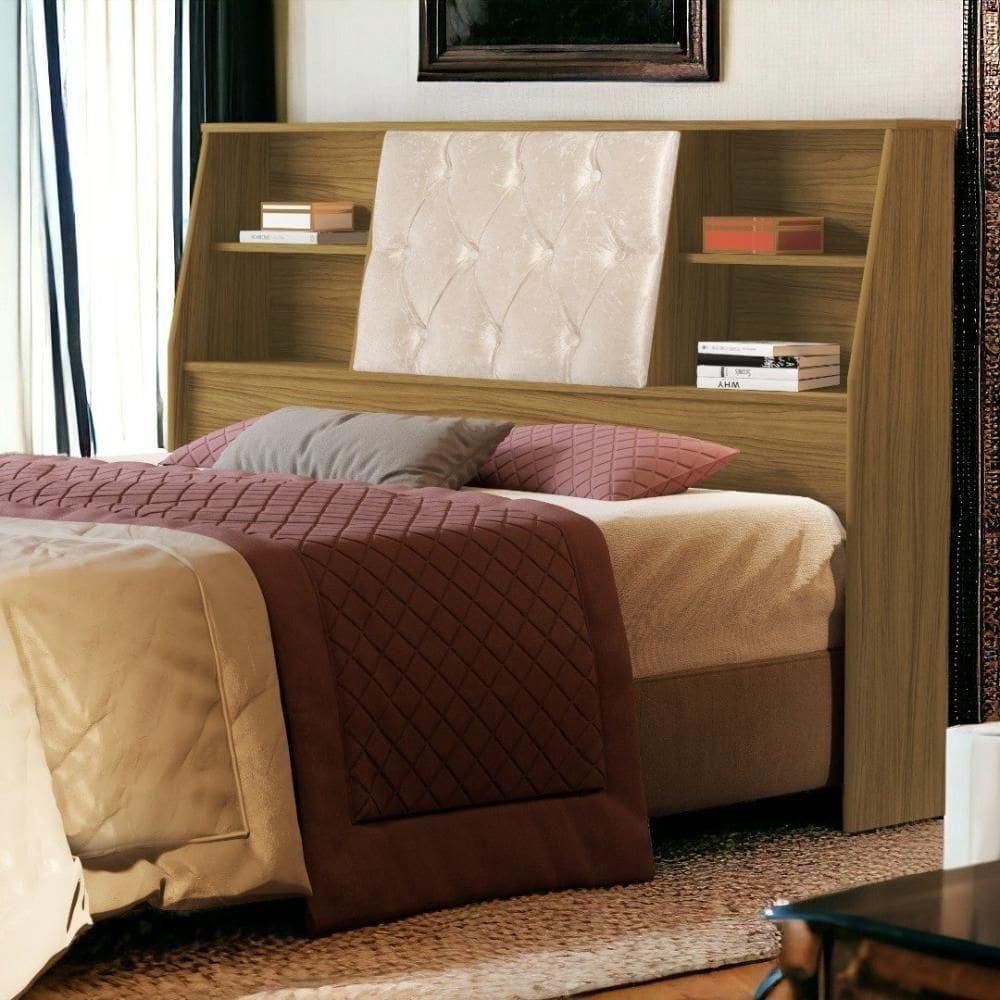 Cabeceira Com Estofado Núbia Queen Freijó E Bege Cambel