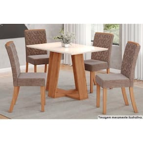 Sala De Jantar Lins Tampo Reto Madeirado 120x80cm E 4 Cadeiras Esther Nature cacao